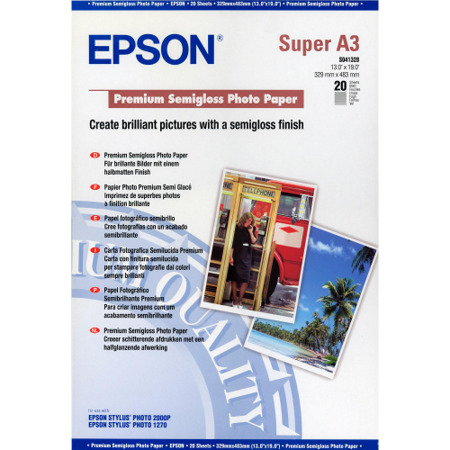 EPSON C13S041328 CARTA FOTOGRAFICA SEMI LUCIDA FORMATO A3+ 251 GR/M2 CONF 20 FOGLI